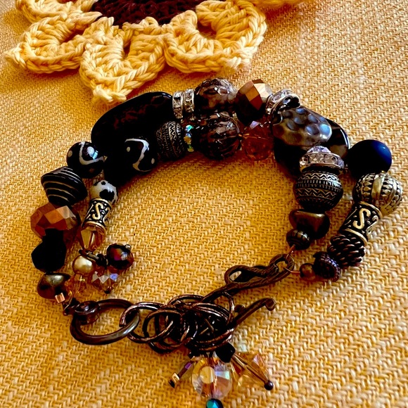 Larger Wrists? Artisan Double Bronzed Charmed Bracelet.  Fits up to 8.5” wrist. - Picture 2 of 7